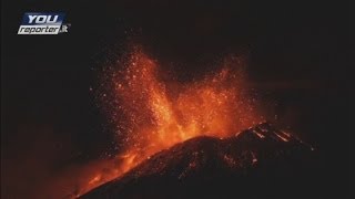 Mount Etnas spectacular nighttime eruption Volcano shoots lava into the air [upl. by Emersen]