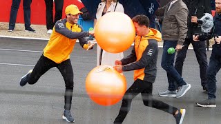 Daniel Ricciardo wiping Lando Norris out with a space hopper  full video [upl. by Charry]