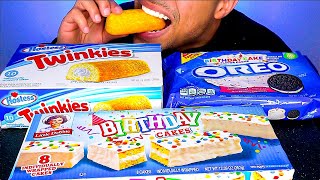 ASMR LITTLE DEBBIE BIRTHDAY CAKES OREO TWINKIES EATING SWEETS CANDY SOUNDS [upl. by Ynna]