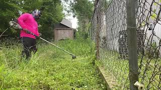 Overgrown tall Grass mowing Tall back yard Satisfying [upl. by Ander]