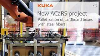 Palletization of cardboard boxes with steel fibers KUKA and ACaRS  case study [upl. by Yenruoj973]