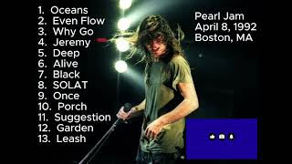 Pearl Jam April 8 1992 Boston Massachusetts RARE Full Show LIVE Concert 4892 Axis Ten Tour PJ 90s [upl. by Shanon]