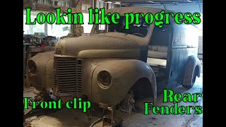 Chassis swapped 48 International panel truck rat rod front clip and rear fenders [upl. by Tiedeman596]