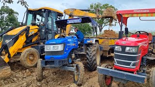 Jcb 3dx Eco Excellence Backhoe Loader Loading Red Mud In Mahindra and Sonalika Tractors  Jcb Video [upl. by Htrap]