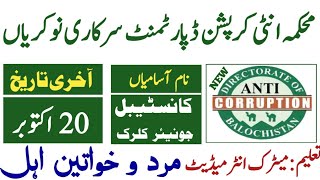 Anti cruption department Punjab jobs 2024 Balochistan jobs 2024 [upl. by Novit]