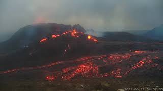 Closeup timelapse June 21st 2021 Geldingadalir Volcano Iceland [upl. by Kancler]