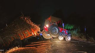 😱kubota 5502  By Rotavator Road amp Pulling With Arjun 555 Sugarcane Heavy Loaded Tractor Danger [upl. by Brandyn]