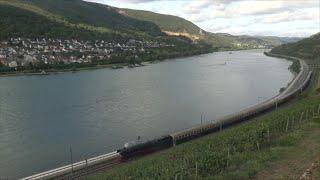 Mit dem Dampfschnellzug nach Rüdesheim 01 1104 im malerischen Rheintal [upl. by Tristas]