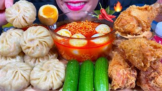 ASMR SOUPY SPICY NOODLES MOMO FRIED CHICKEN SOFT BOILED EGGS MUKBANG MASSIVE Eating Sounds [upl. by Annamarie]