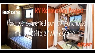 DIY RV Renovation How we converted our bunkhouse into an officeworkspace for under 200 [upl. by Dagall]