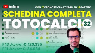 3 JACKPOT sul Totocalcio N 32 Tutte le partite in schedina con 17 Pronostici Naturali [upl. by Ettezus324]