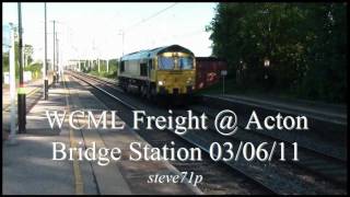 WCML Freight  Acton Bridge Station 030611 [upl. by Ahsimit]