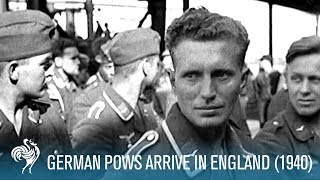 German Prisoners POWs Arrive in England 1940  British Pathé [upl. by Ahsienaj]