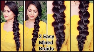 2 Easy BraidsIndian Hairstyles for medium to long hairMixed Braids [upl. by Notyarb]