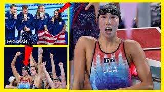 USA breaks world record wins swimming Olympic gold in womens medley relayjapenese reporter [upl. by Olsen73]