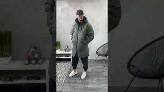 Довгий хакі зимовий пуховик fashion mensstyle streetoutfit streetwear outfit outfitideas [upl. by Newlin]