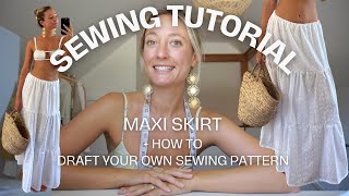 Gathered Maxi Skirt Sewing Tutorial  Draft your own sewing pattern [upl. by Adnylg]