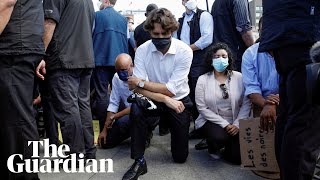 Justin Trudeau takes a knee at antiracism protest in Ottawa [upl. by Woolson]