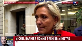 Nomination de Michel Barnier  la réaction de Marine Le Pen [upl. by Russon]