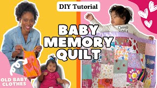 How to make a Baby Memory Quilt Blanket with Baby Clothes Beginner Tutorial to create Baby Keepsake [upl. by Hike]