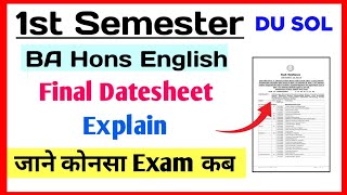 SOL BA Hons English First Semester Final Datesheet Explain Dec Exam 2023 SOL 1st Semester Exam 2023 [upl. by Osicnarf]