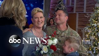 Military sergeant surprises his family for the holidays live on GMA [upl. by Bailie273]