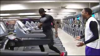 AMAZING TREADMILL WORKOUT Watch fitness trainer Leo Cort run across six treadmills on live TV [upl. by Saltzman]