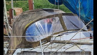 Sailboat  Sprayhood removal clean and renovation using fabric dye back to useable condition [upl. by Yeliw]