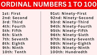 Ordinal Numbers 1 to 100  1 to 100 ordinal number  one to hundredth ordinal numbers with spelling [upl. by Allecram]