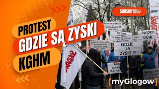 Protest pracowników KGHM Polskiej Miedzi pod siedzibą zarządu KGHM w Lubinie [upl. by Zillah340]