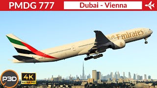 P3D v54 PMDG 777300ER Emirates  Dubai to Vienna  VATSIM Full flight  4K Ultra HD [upl. by Etnuahc]