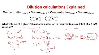 Dilution calculations  Dilution problems  Stock dilutions Biology and chemistry [upl. by Ploss]