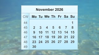 November 2026 Calendar [upl. by Merilee809]