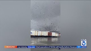 Tornado touches down in Montebello California  KTLA team coverage [upl. by Noell]