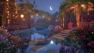 Cozy Enchanted Lake Garden in the Spring Night  Relaxation sounds for sleep focus study relax [upl. by Verla488]