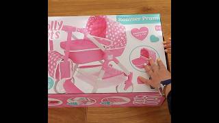 Dolly Tots Roamer Pram for Baby Dolls Unboxing Assembly Cute Pinky Dotted Pram for Baby Born Doll [upl. by Aniehs]