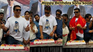 Sonu Soods 51th Birthday Celebration cake cutting with fans  Sonu Sood life story struggle story [upl. by Reggi]