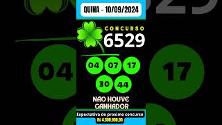 🍀 QUINA 100924 Resultado QUINA Concurso 6529 [upl. by Dianemarie]