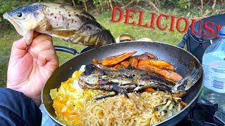 River Brown Trout and Foraged Pine Mushroom Catch and Cook [upl. by Netaf]