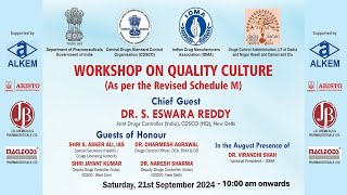 CDSCO  IDMA  DCA UT DNH DD Workshop on Quality Culture Revised Schedule M 21092024  1000 am [upl. by Reynard]