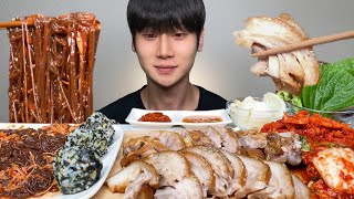 쫄깃야들 왕족발에 매콤한 막국수와 주먹밥 먹방 리얼사운드 ASMR Jokbal Pork Feet amp Makguksu Buckwheat Noodles MUKBANG [upl. by Deedahs]