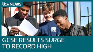 GCSE results surge to record high after pupils given predicted grades  ITV News [upl. by Aelam540]