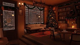 Christmas Bookstore Ambience with Muffled Christmas Music Coffee Sounds amp Fireplace [upl. by Rebmyt252]