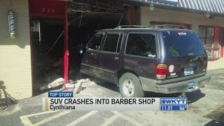 Cynthiana barber shop damaged after vehicle crashes into building [upl. by Annayram]