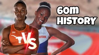 Julien Alfred vs Dina Asher Smith 60m Dash  Millrose Games 2024 [upl. by Manvel]