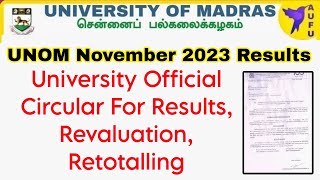 Madras University November Exam Result Official Circular  Results Revaluation Retotalling 👍 [upl. by Hilbert901]