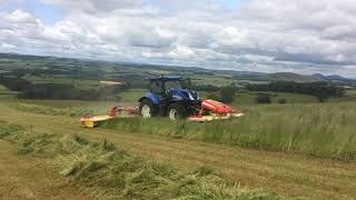 New Holland T7210 Autocommand and Pottinger A10 Crossflow Triple Mowers [upl. by Herc685]