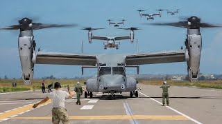 US V22s Mass Takeoff One by One During Crazy Show of Force [upl. by Kciredor]