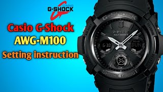 Casio GShock AWGM100 setting instructionTrendWatchLabTimeWorld TimeStopwatchAlarm amp Timer set [upl. by Annavoj633]