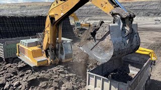 Liebherr 974 Excavator Loading Mercedes And MAN Trucks [upl. by Skurnik920]